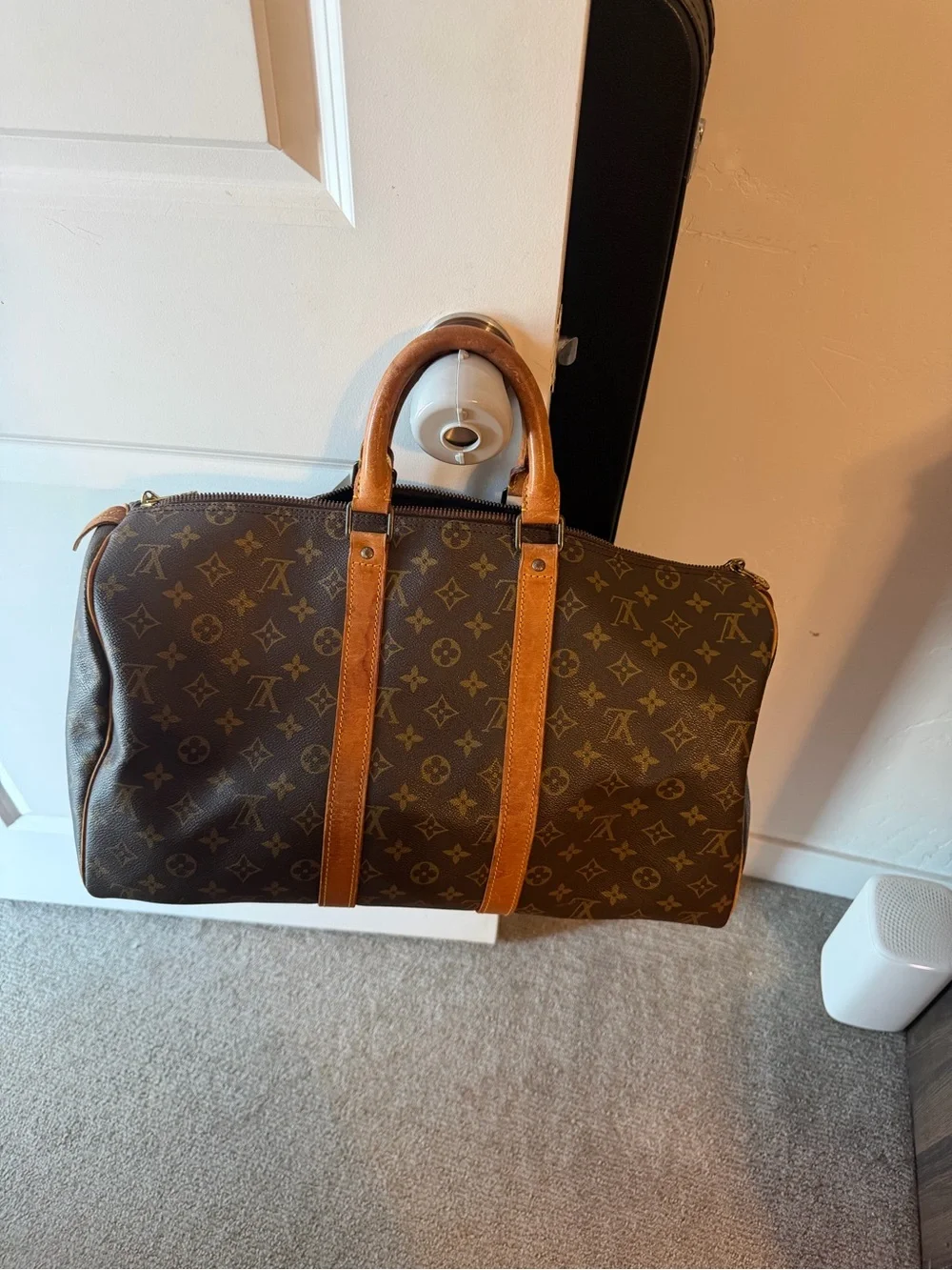 Louis Vuitton Brown Monogram Canvas Duffel with Tan Leather Trim